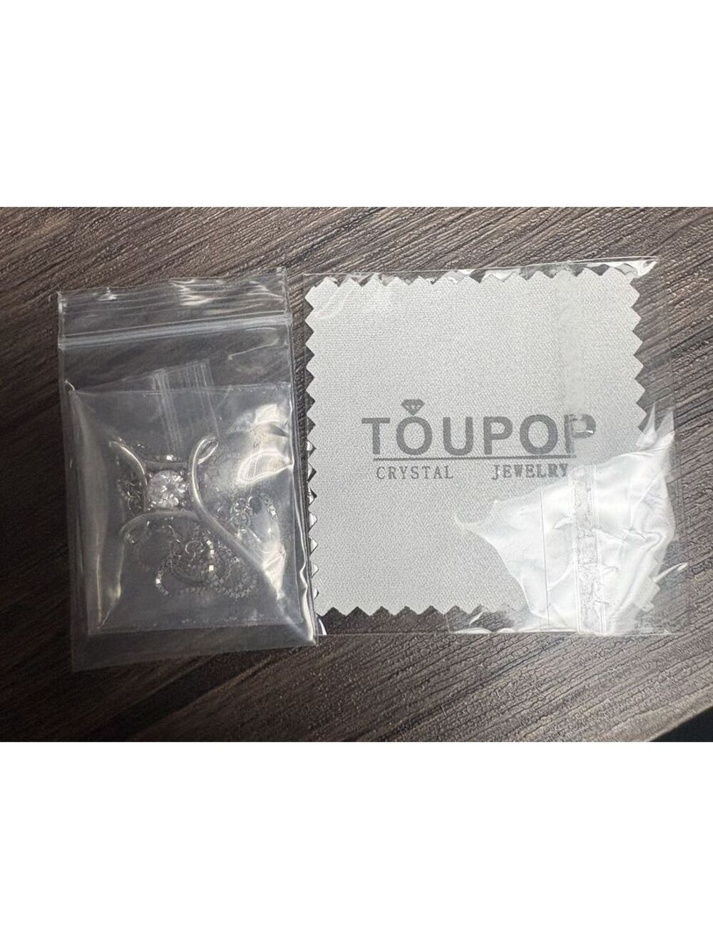 TOUPOP Crystal Pendant Necklace 925 Silver Chain with Polishing Cloth NIB